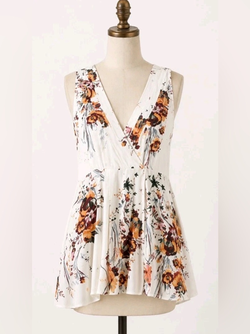Free People White Floral V-Neck Tunic